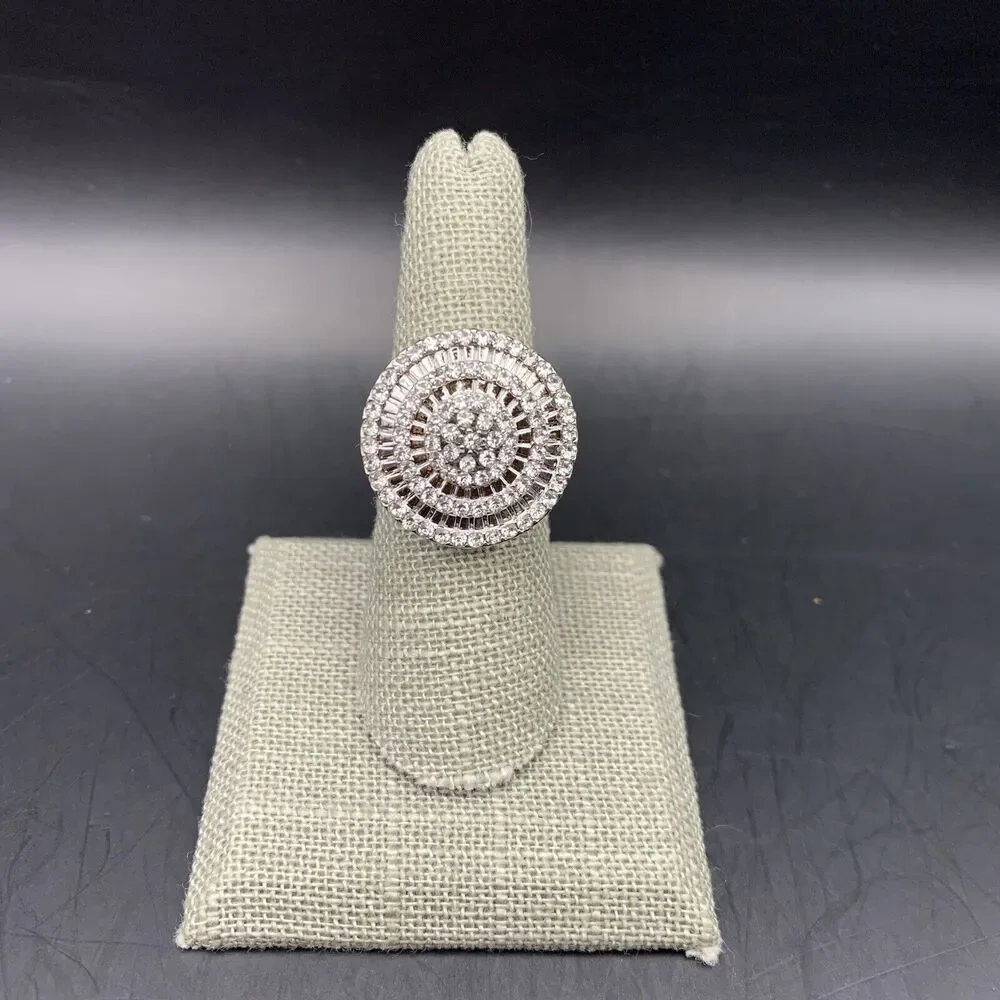 Clear Rhinestone Round Statement Ring Size 7.25 Large Big Floral Flower Center